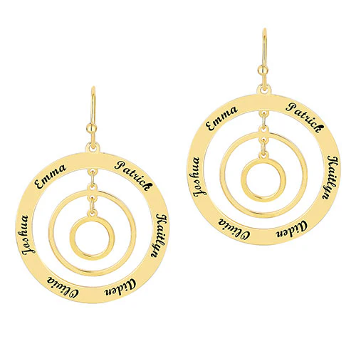 Engraved Concentric Circles Drop Earrings - Image 3