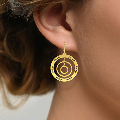 Engraved Concentric Circles Drop Earrings - Image 4