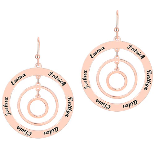 Engraved Concentric Circles Drop Earrings - Image 5