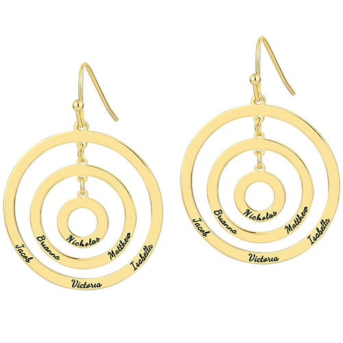 Engraved Concentric Circles Drop Earrings - Image 3