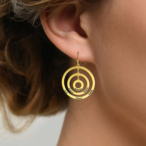 Engraved Concentric Circles Drop Earrings - Image 4
