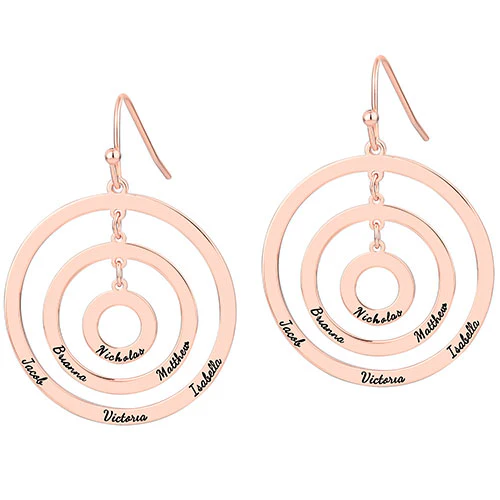 Engraved Concentric Circles Drop Earrings - Image 5