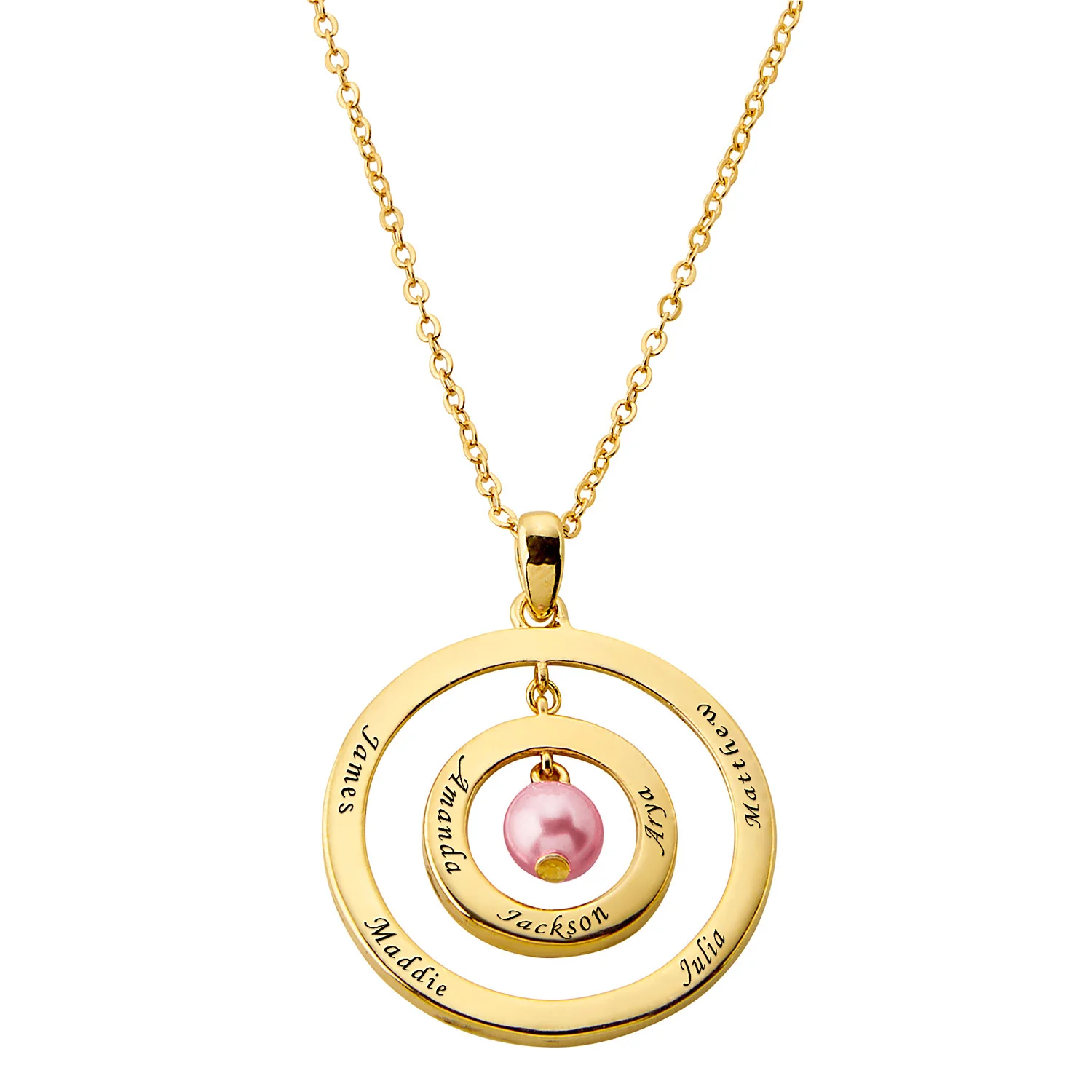 Engraved Concnetric Circles Pendant with Birthstone Pearl - Image 4