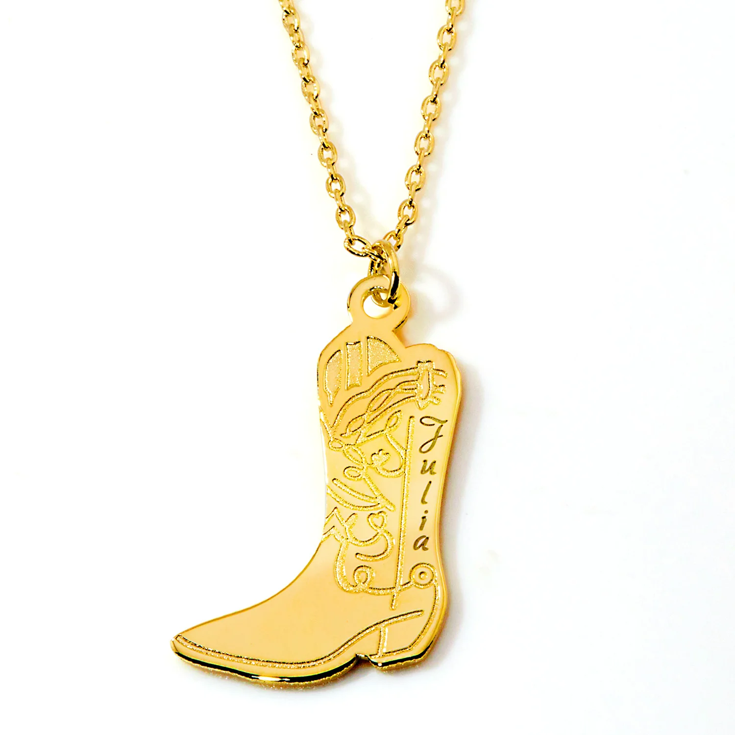 Engraved Cowboy Boot Charm Necklace - Image 4