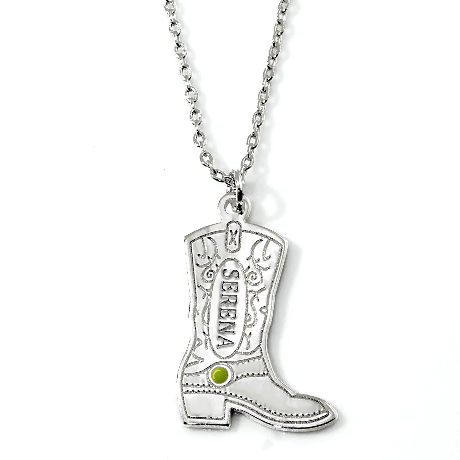 Engraved Cowboy Boot Charm Necklace with Enamel Accent - Image 3
