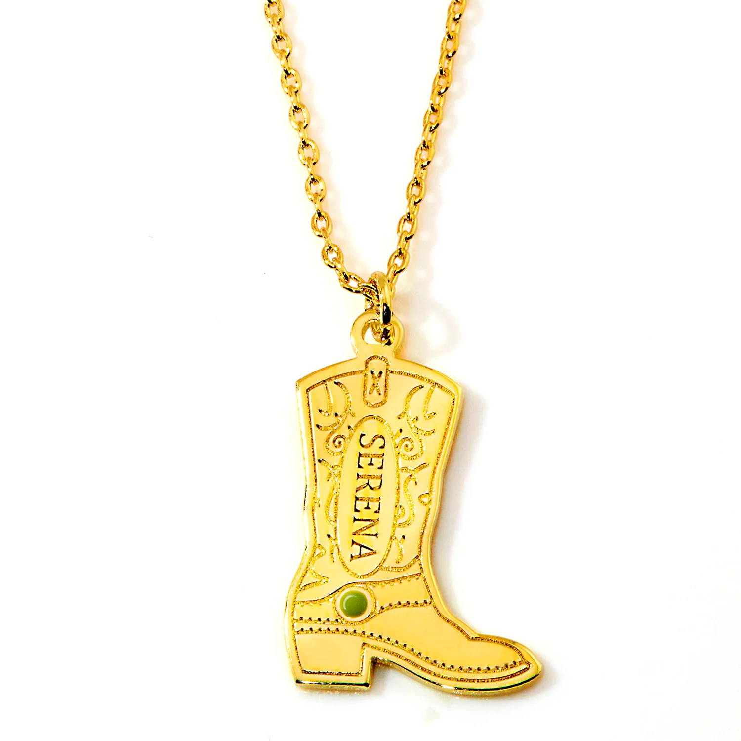 Engraved Cowboy Boot Charm Necklace with Enamel Accent - Image 4