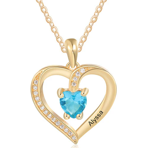 Engraved CZ Heart with Birthstone Necklace - Image 3