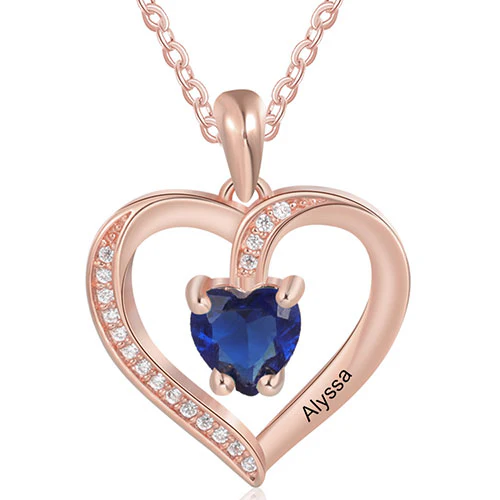 Engraved CZ Heart with Birthstone Necklace - Image 4