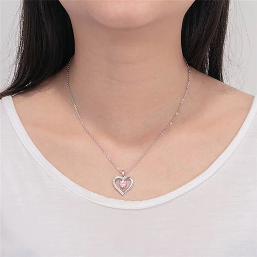 Engraved CZ Heart with Birthstone Necklace - Image 5