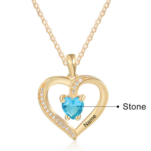 Engraved CZ Heart with Birthstone Necklace - Image 6