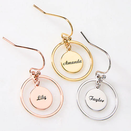 Engraved Double Circle Drop Earrings