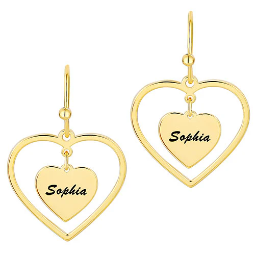 Engraved Double Heart Drop Earrings - Image 4
