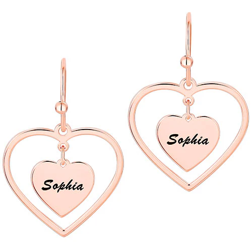 Engraved Double Heart Drop Earrings - Image 5