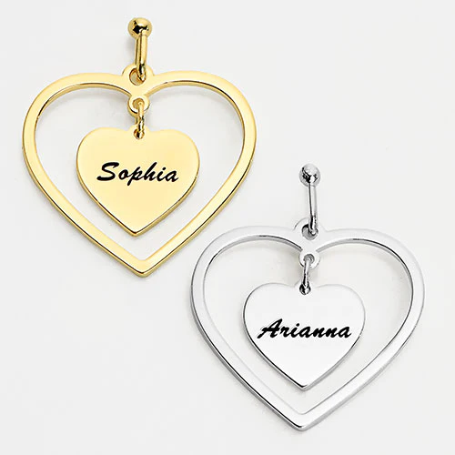 Engraved Double Heart Drop Earrings - Image 6