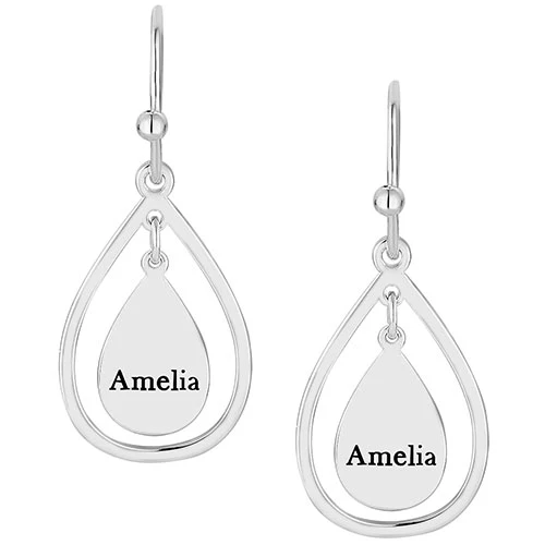 Engraved Double Teardrop Drop Earrings - Image 2