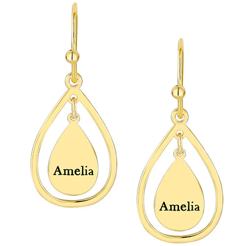 Engraved Double Teardrop Drop Earrings - Image 3