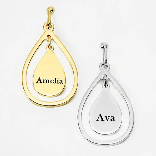 Engraved Double Teardrop Drop Earrings - Image 5