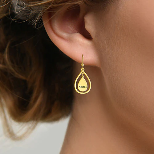 Engraved Double Teardrop Drop Earrings - Image 6
