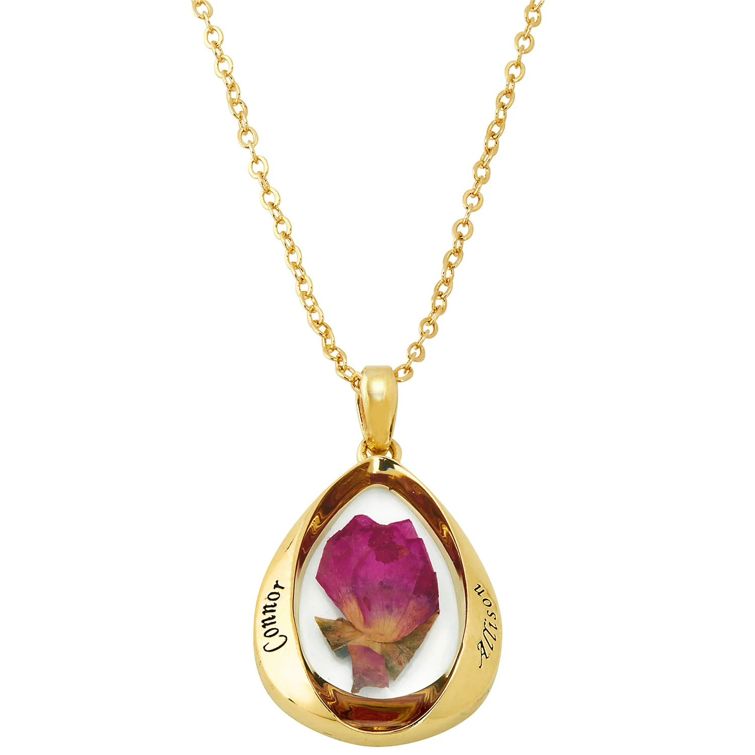 Engraved Dried Flower Teardrop Pendant Necklace - Image 4