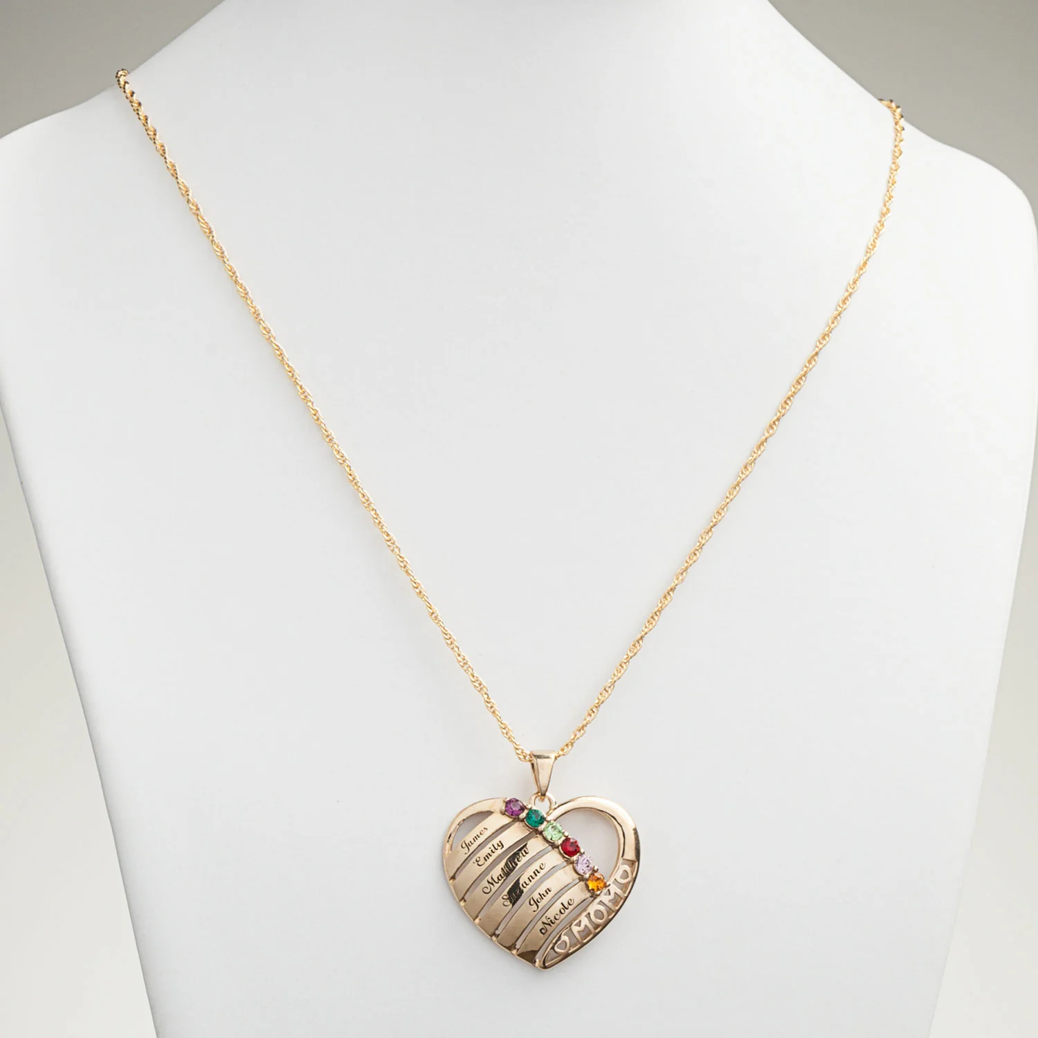 Engraved Heart Family Birthstone Necklace for Mom - Image 2