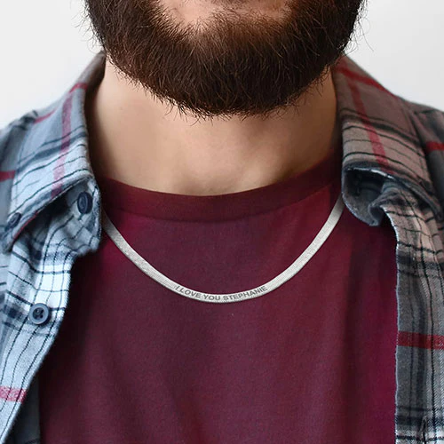 Engraved Herringbone Necklace 20" - Image 5