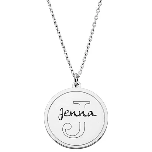 Etched Initial Engraved Name Disc Necklace - Image 2