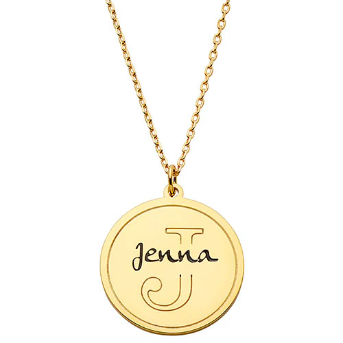 Etched Initial Engraved Name Disc Necklace - Image 4