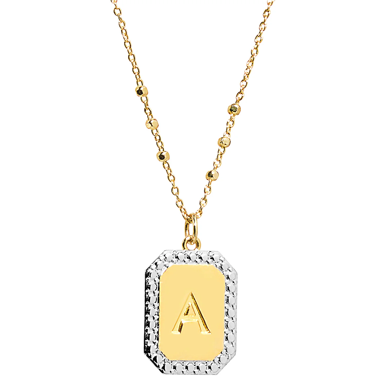 Engraved Initial Tag Beaded Chain Necklace - Image 4