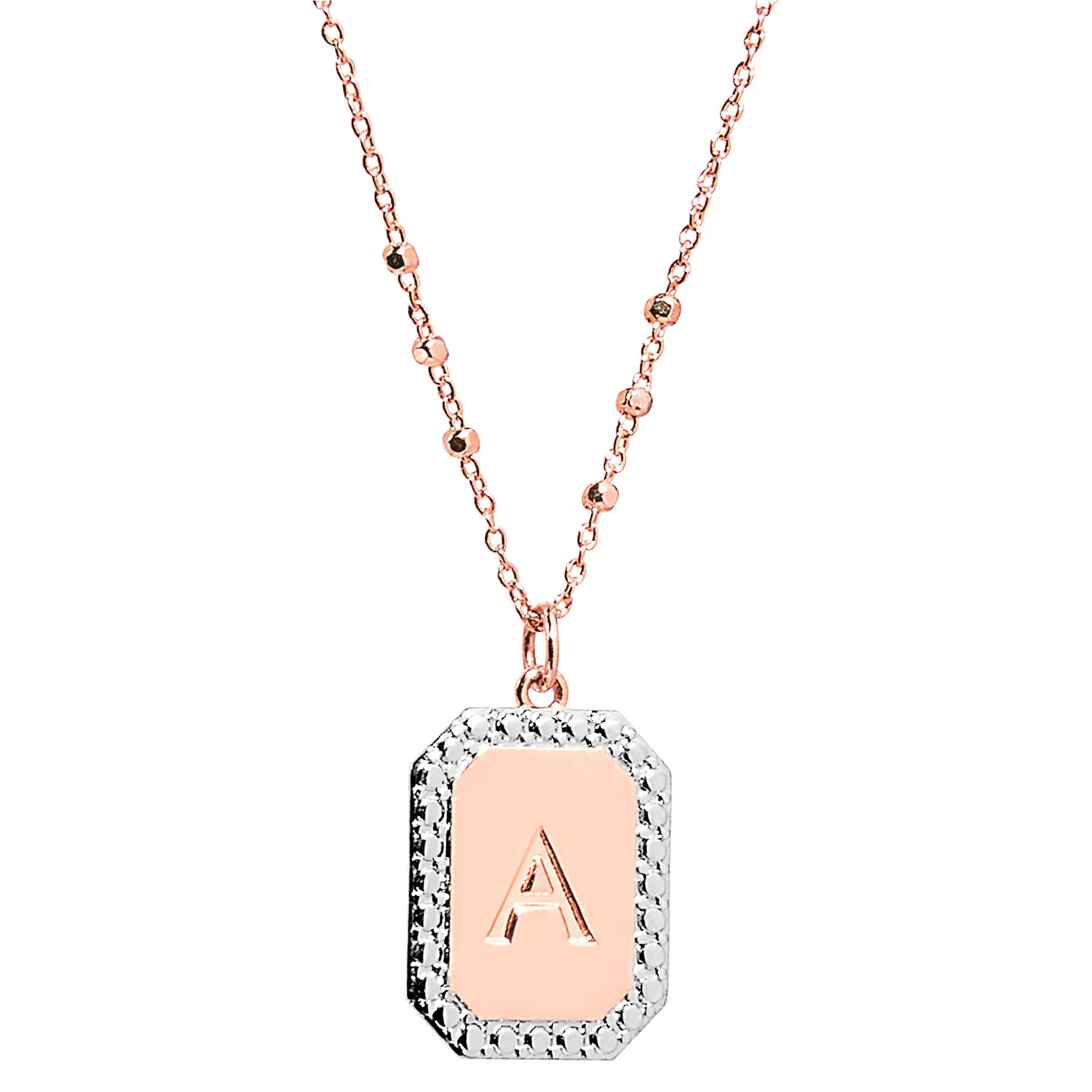 Engraved Initial Tag Beaded Chain Necklace - Image 5