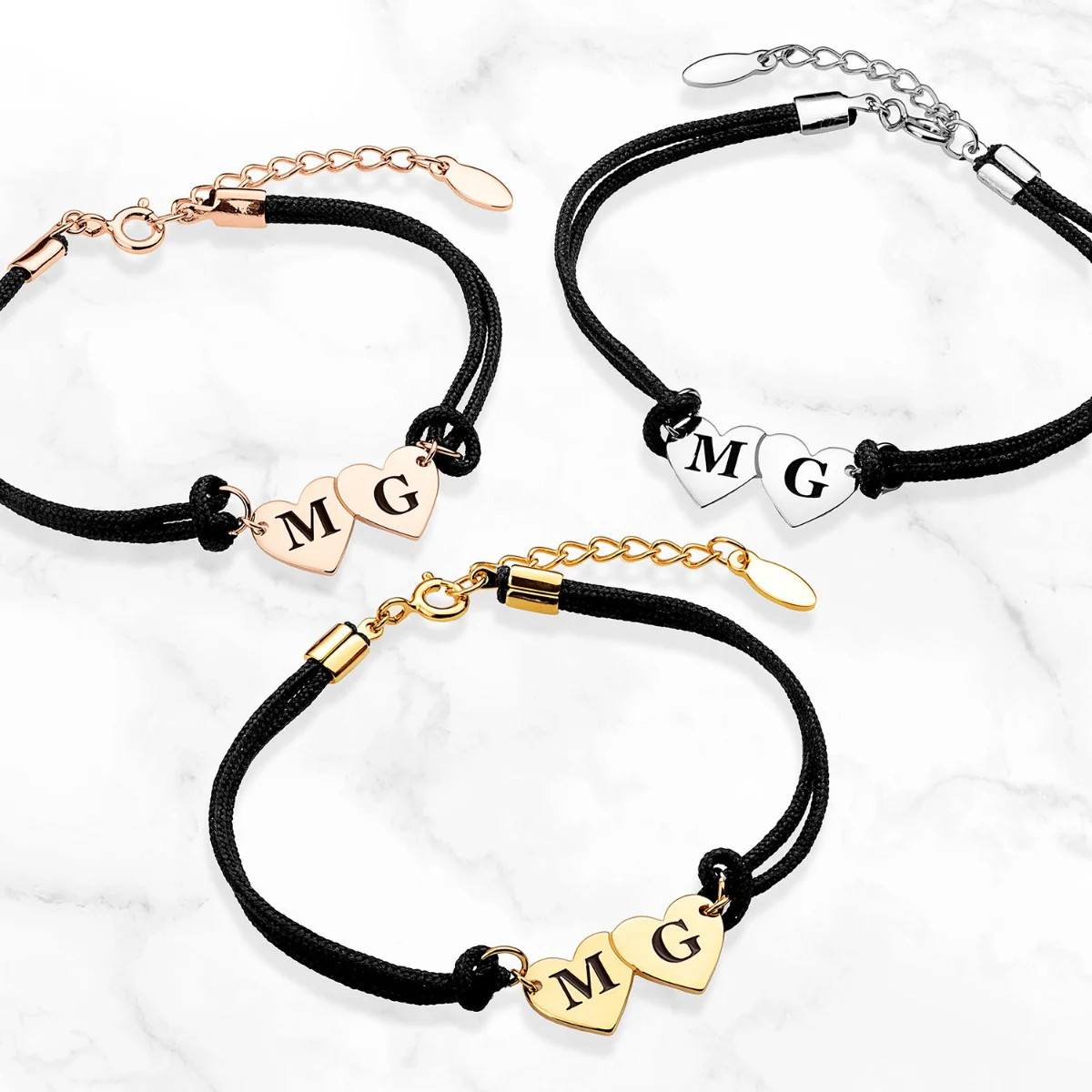 Engraved Initials Double Heart Bracelet