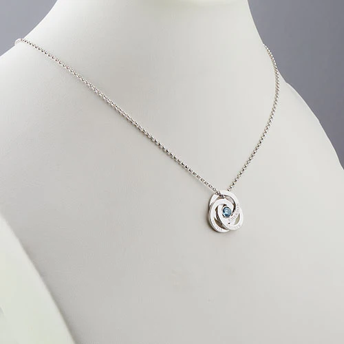 Engraved Interlocking Circles with Center Birthstone Necklace - Image 3