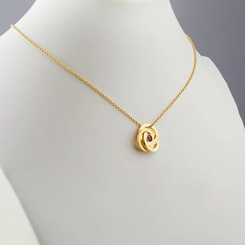 Engraved Interlocking Circles with Center Birthstone Necklace - Image 5