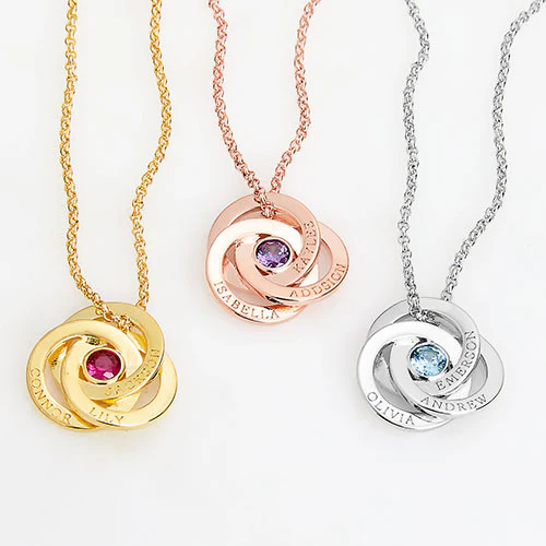 Engraved Interlocking Circles with Center Birthstone Necklace - Image 8