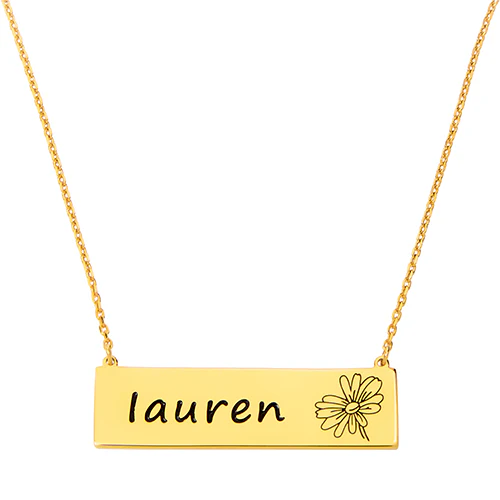 Engraved Name and Birthflower Bar Necklace - Image 4