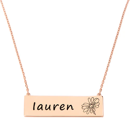 Engraved Name and Birthflower Bar Necklace - Image 7