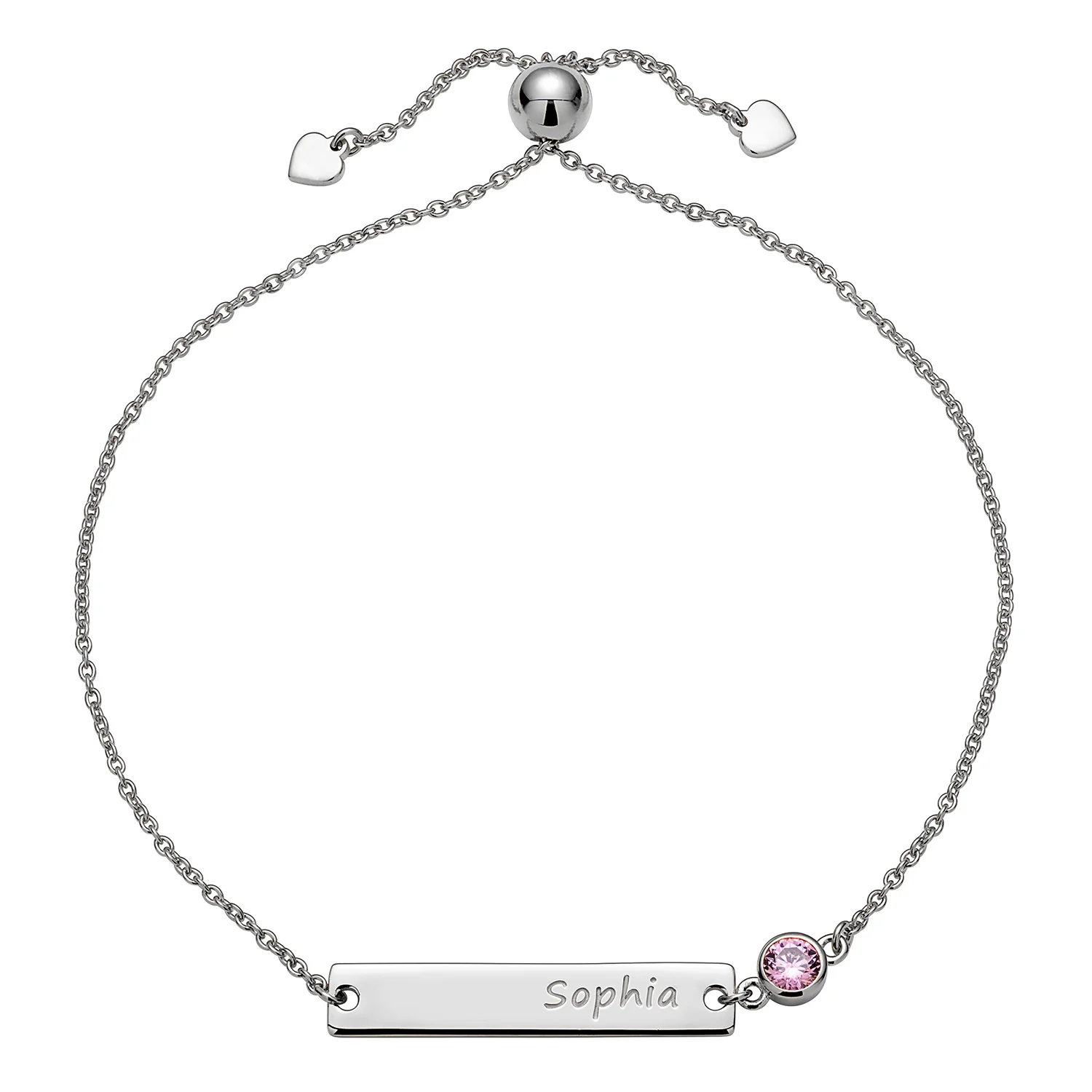 Engraved Name Bar and Birthstone Adjustable Bracelet
