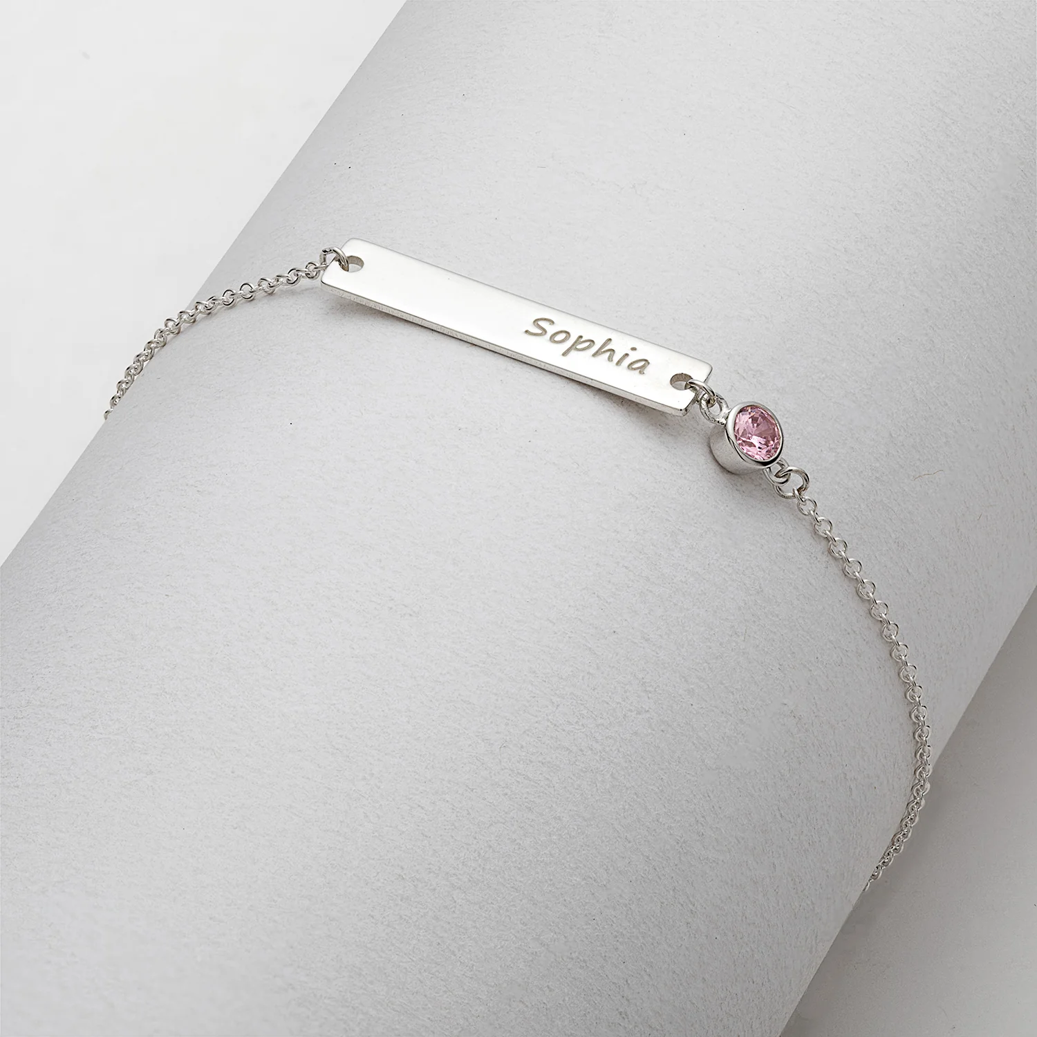 Engraved Name Bar and Birthstone Adjustable Bracelet - Image 2
