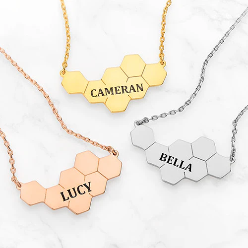 Engraved Name Honeycomb Necklace