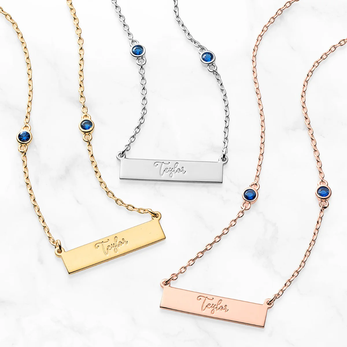 Engraved Name Mini Bar With Birthstones And Cross ID Necklace