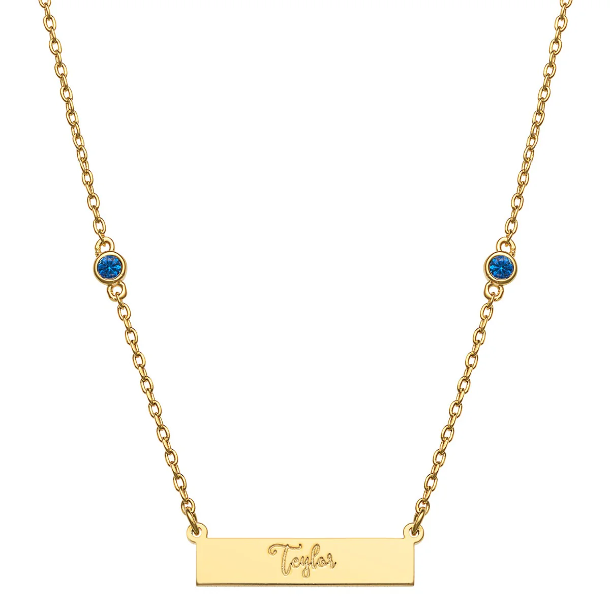 Engraved Name Mini Bar With Birthstones And Cross ID Necklace - Image 2
