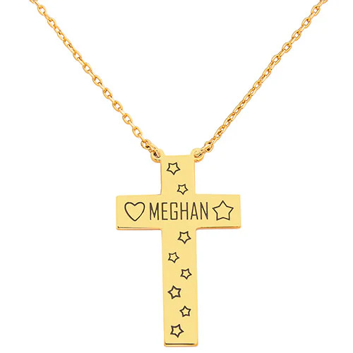 Engraved Name with Stars and Heart Cross Necklace - Image 4