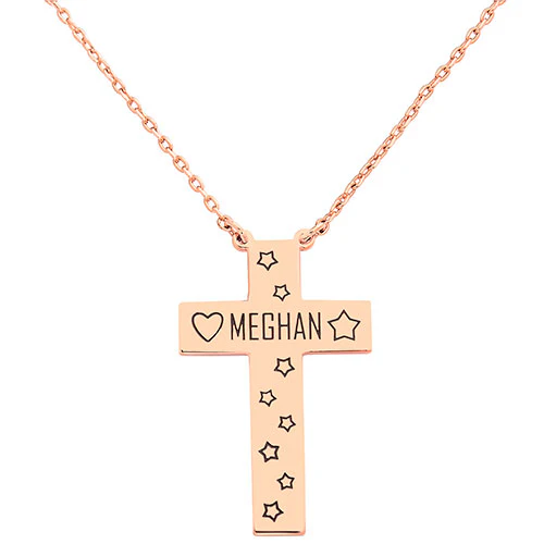 Engraved Name with Stars and Heart Cross Necklace - Image 6