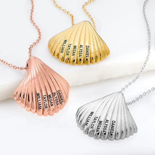 Engraved Names Shell Medallion Necklace