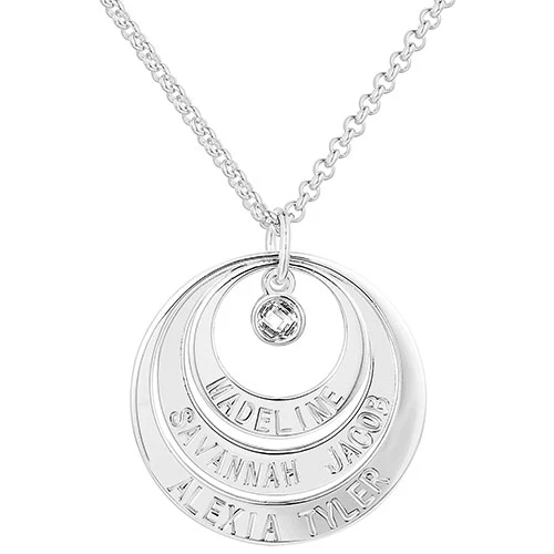 Engraved Nesting Circles with Birthstone Necklace - Image 2