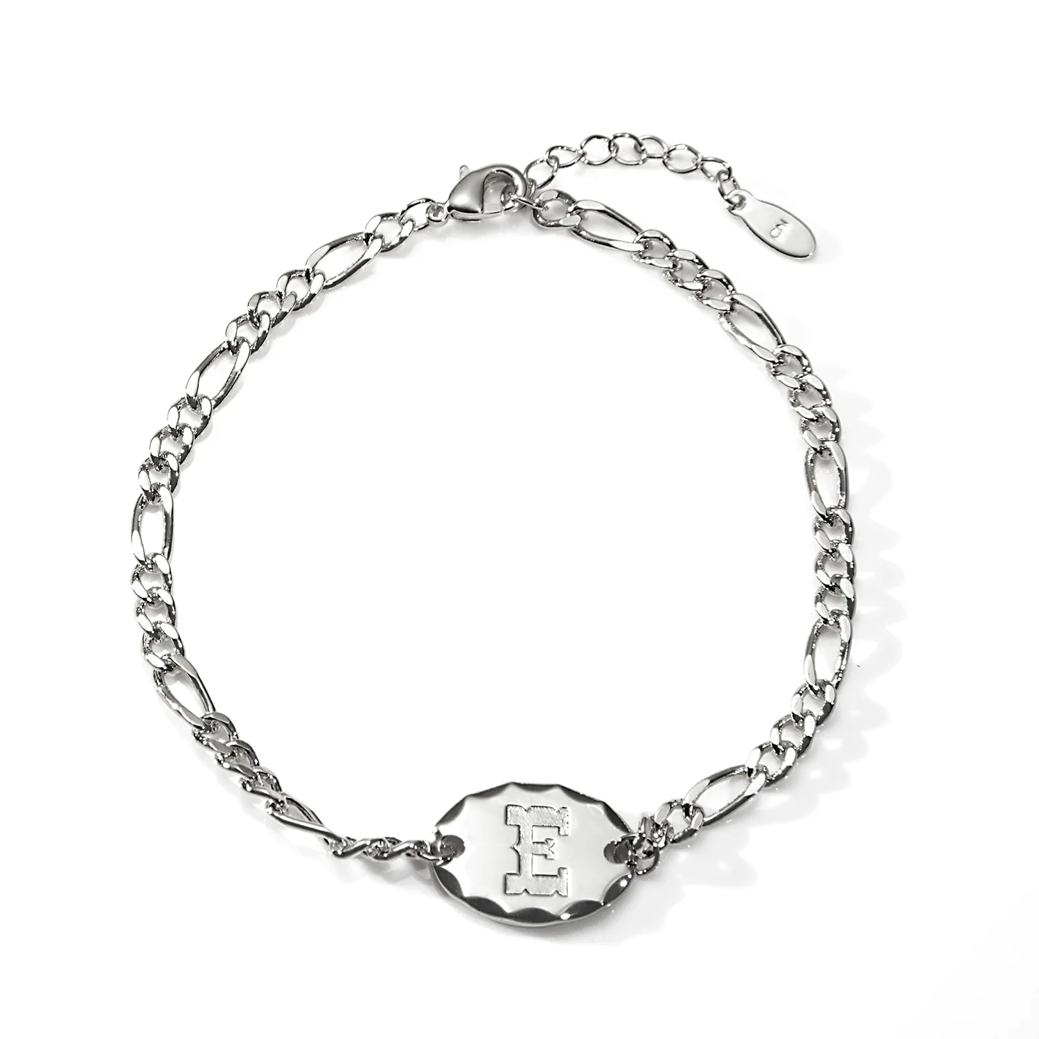 Engraved Oval Disc Station Figaro Chain Bracelet - Image 3