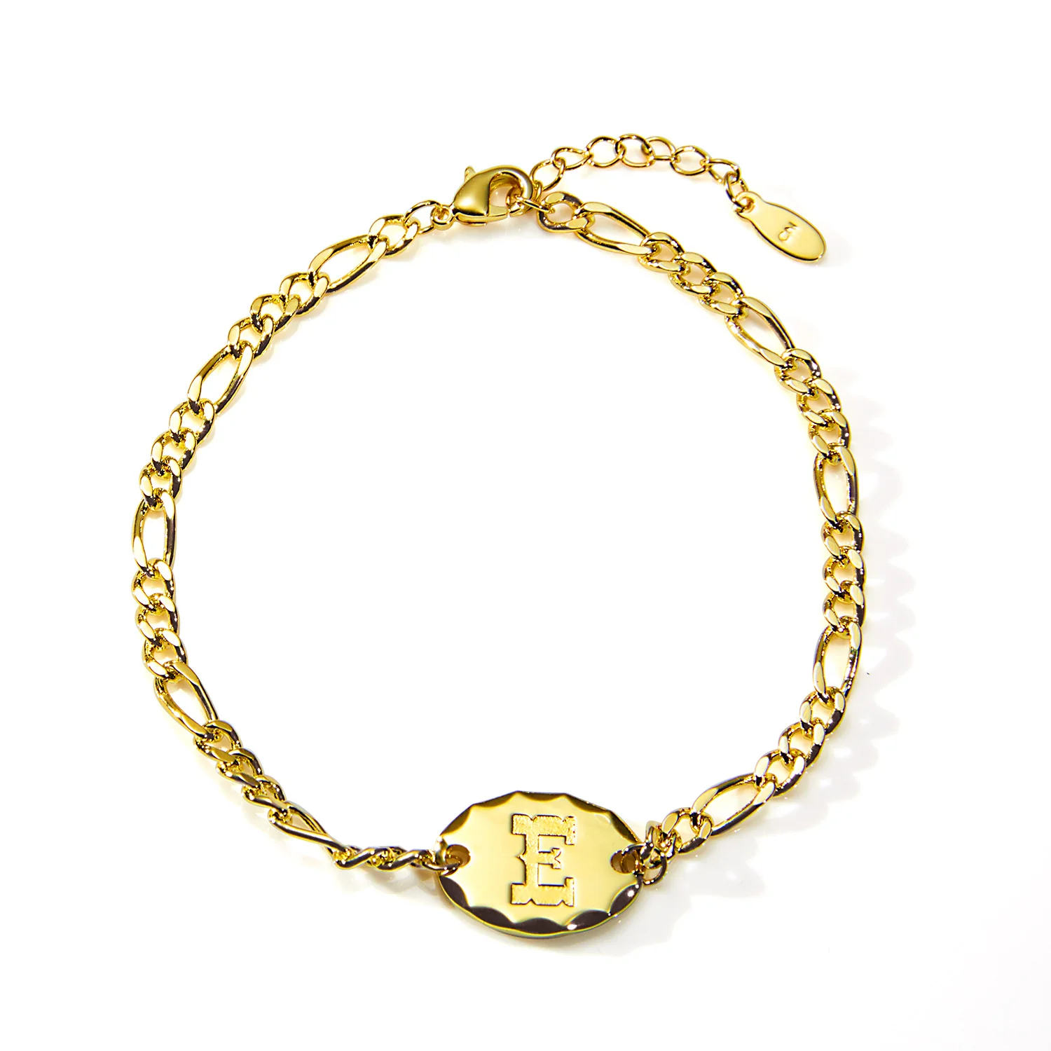 Engraved Oval Disc Station Figaro Chain Bracelet - Image 4