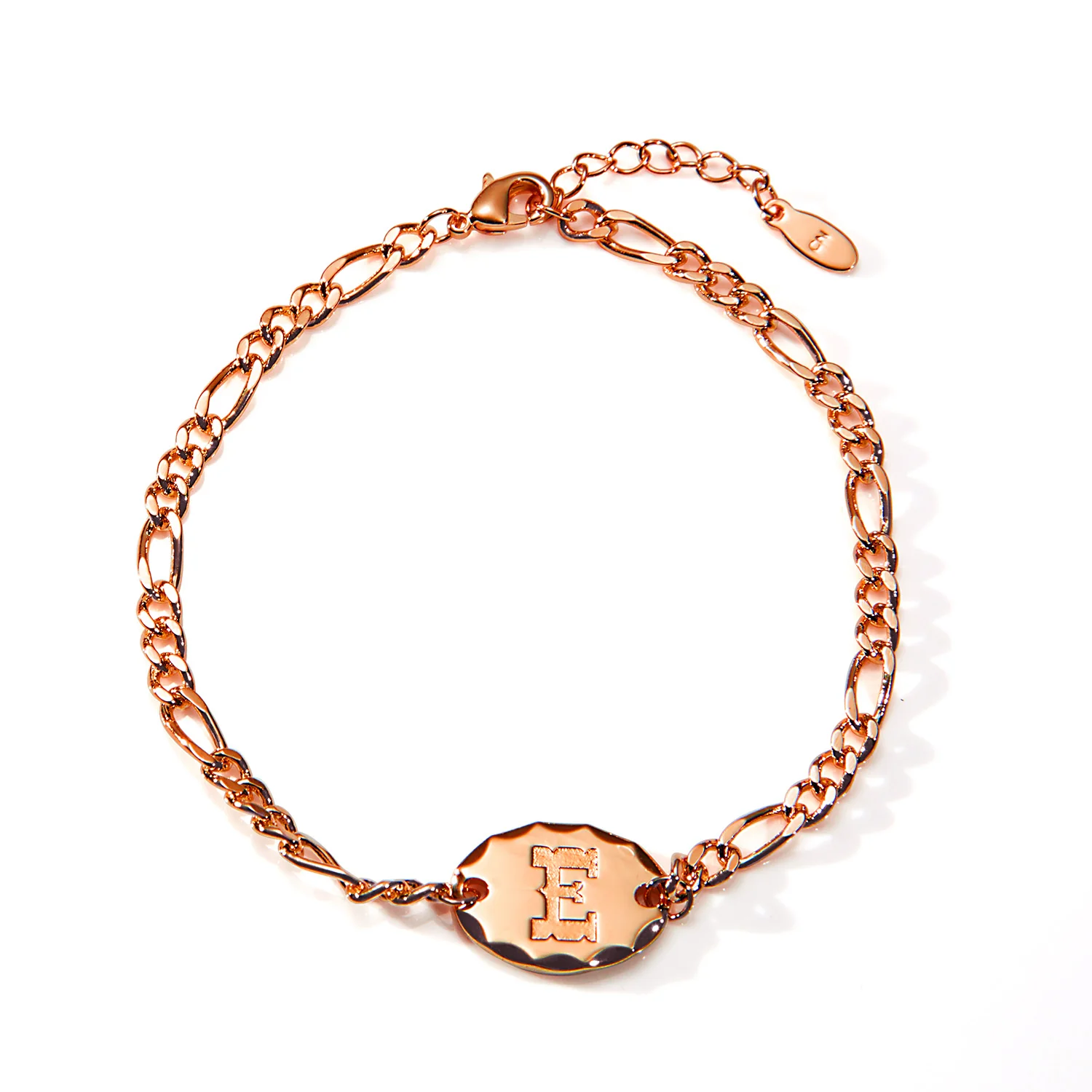 Engraved Oval Disc Station Figaro Chain Bracelet - Image 5