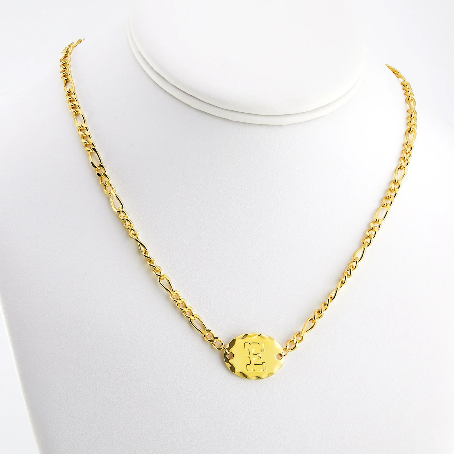 Engraved Oval Disc Station Figaro Chain Necklace - Image 6