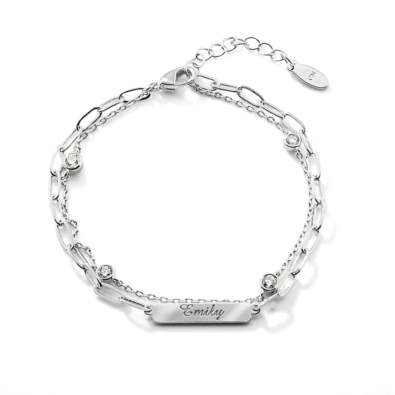 Engraved Plaque and CZ Station Multichain Bracelet - Image 3