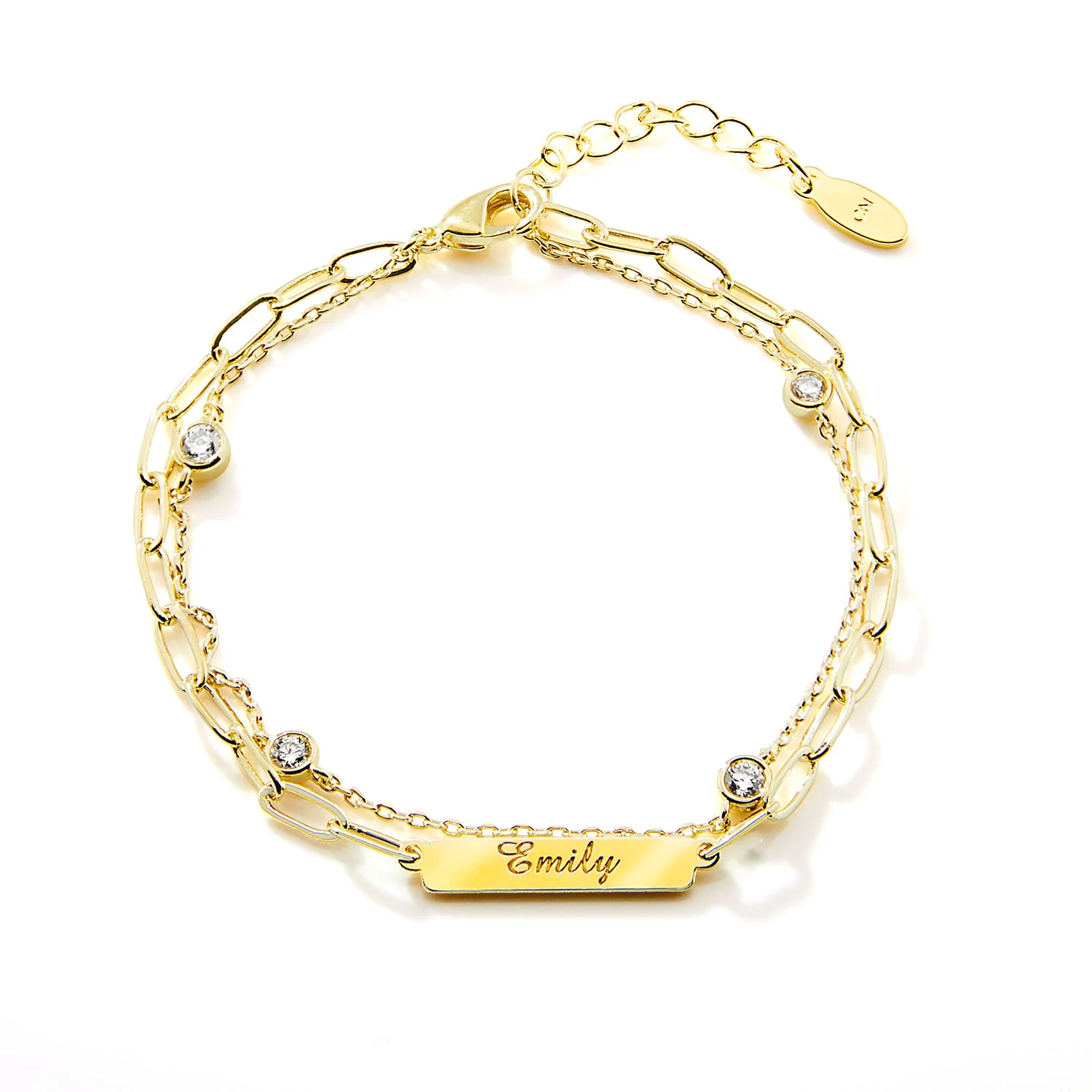 Engraved Plaque and CZ Station Multichain Bracelet - Image 6